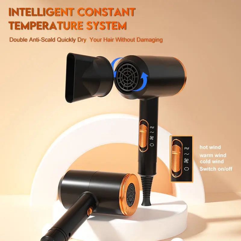 Professional Hand Blow Dryer Travel Home Use Powerful Ionic Barber Salon Equipment Hot Cold Wind Super Black One Step Hair Dryer