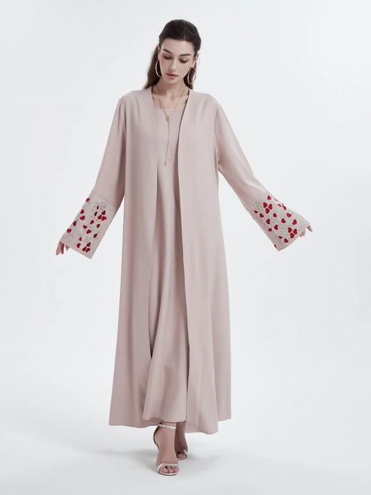 Ramadan islamic clothing kebaya Middle East Muslim women's Abaya solid color cuff love embroidery cardigan.