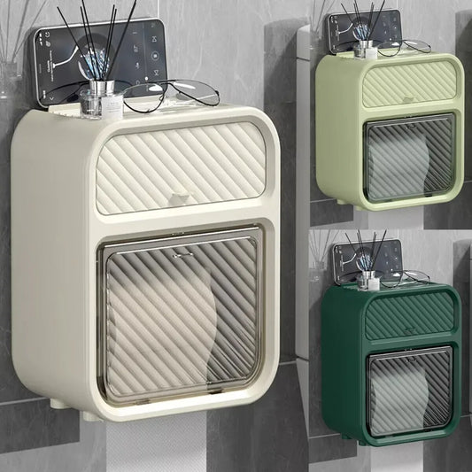 Doppelschichtiger Toilettenpapierhalter zur Wandmontage, ohne Bohren, für Badezimmer, Seidenrollenspender, Aufbewahrungsbox, Badezimmerzubehör