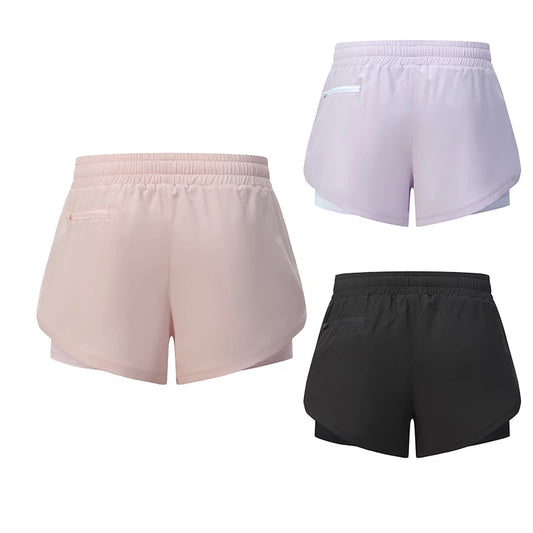 Summer Women Yoga Shorts Fitness Bilayer Sport Yoga Shorts Solid Color Ice Silk Mesh Breathable Outdoor Sport Gym Yoga Shorts.