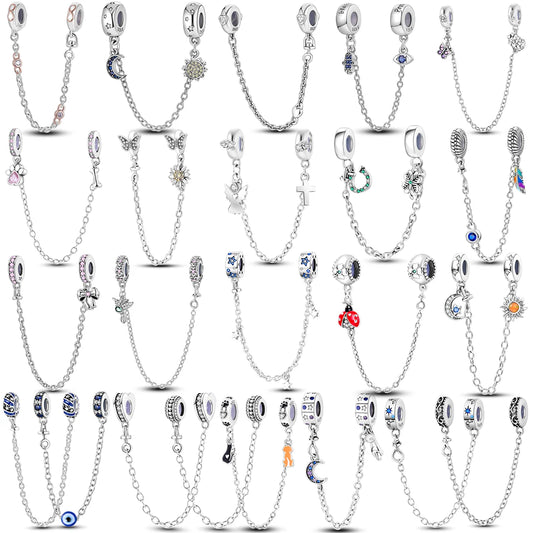 Silver Clasp 925 Sterling Silver CZ pave Clip Charms Daisy Beads Stopper Safety Chain fit Original Bangle Bracelet Jewelry Clip.