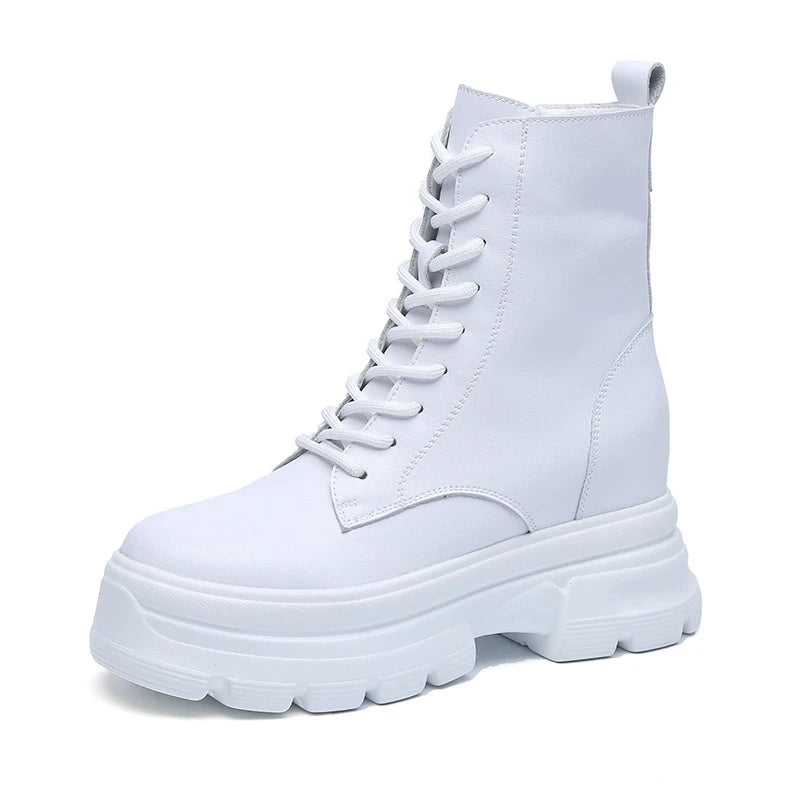 WOIZGIC Women Female Ladies Mother Genuine Leather Ankle Boots Shes Warm Autumn Winter Plush Zipper Motorcycle British Increase