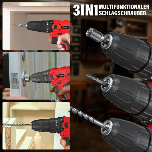 BRIEFNESS 21 V Akku-Bohrschrauber, 45 Nm, Elektroschrauber, Schnellspannbohrfutter, 2 Gänge, Geschwindigkeit, kabelloses Power-Treiber-Set mit Tragebox