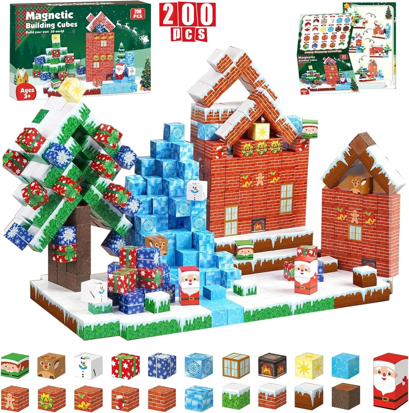 3D Kids Magnetic Blocks Sensory Construction Building Toy Santa Claus Magnet Cubes Stacking Toys Boys Girls Puzzle Gift.