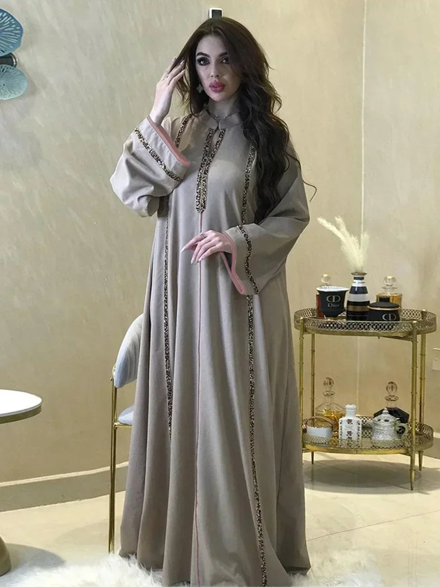 Ramadan Abaya Femme Musulmane marok kanis chen Kaftan für Frau Mode feste Diamanten voller Ärmel lose türkische Dubai Robe