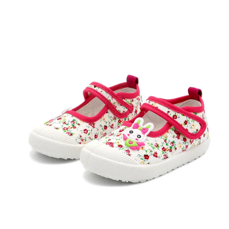 JGSHOWKITO Girls Canvas Shoes Soft Sports Shoes Kids Running Sneakers Candy With Cartoon Rabbit Carrots Prints Children.