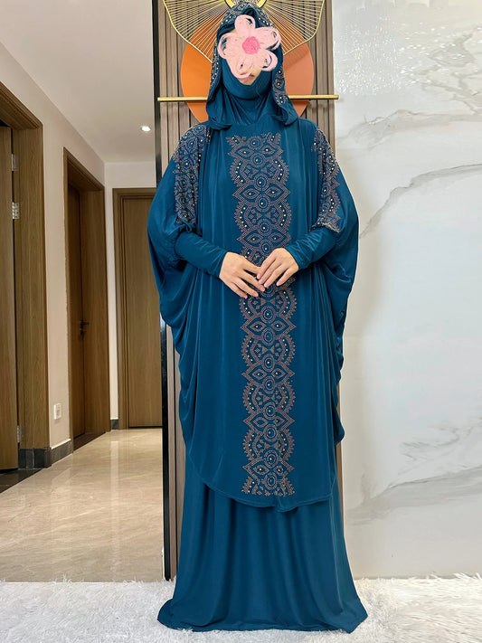 New Dubai Ramadan Muslim Women's Prayer Set Hooded Hijab With the Long Skirt Turkey-African Dubai Islam Lady Cloth Kaftan Abaya.