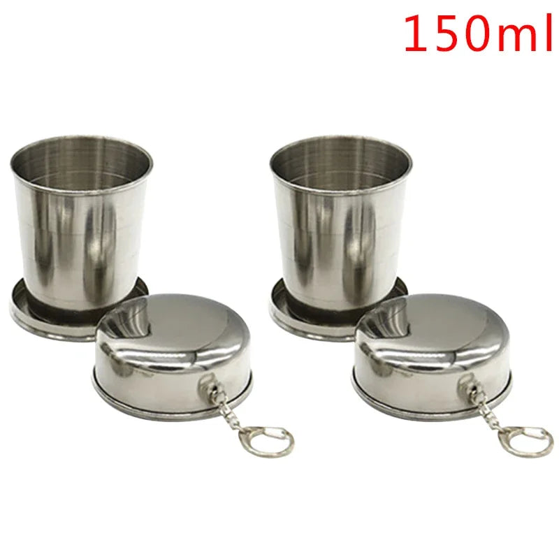 75ml/150ml/250ml Stainless Steel Folding Cup Portable Outdoor Travel Camping Telescopic Cup with Keychain Water Coffee Handcup.