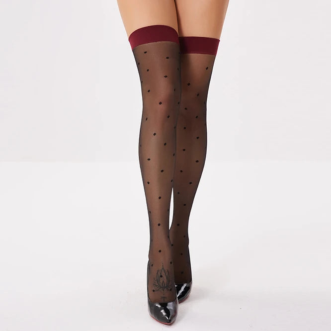JK Long Socks Polka Dot Red Border Stockings for Women Costumes Summer Fashion Leg Sexy Transparent Black Silky Stocking medias.