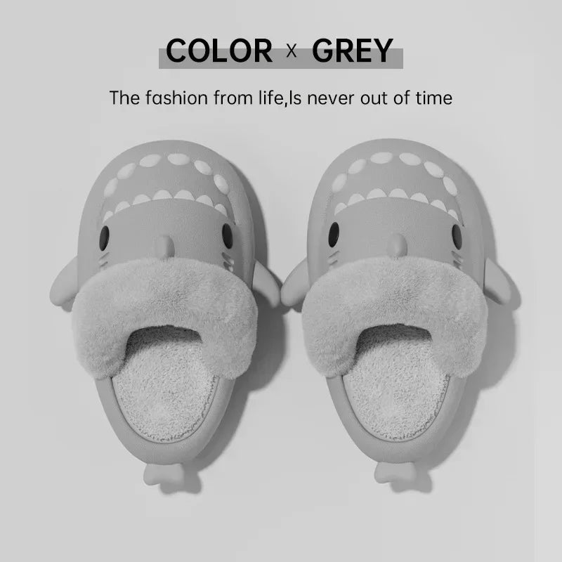 Women Shark Slippers Slides Platform Winter Warm Fluffy Sandal Home Cloud Clapper Soft Room Shoes Children Plush indoor Boy Girl