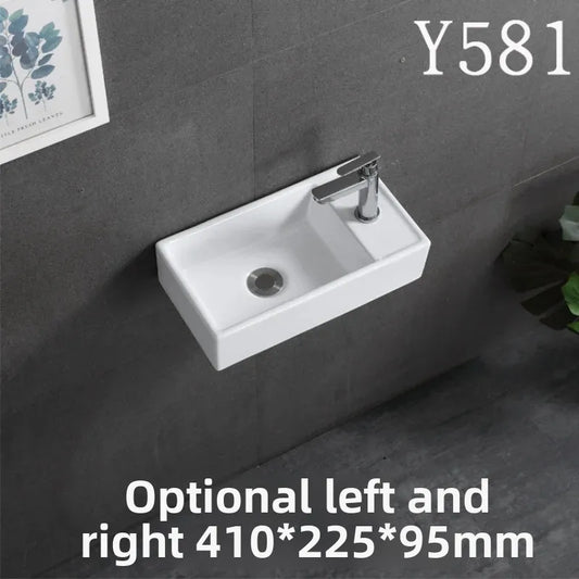 Kompaktes, an der Wand montiertes Keramikwaschbecken – kleines quadratisches Waschbecken, platzsparendes Design für Badezimmer, Balkon oder Waschtisch