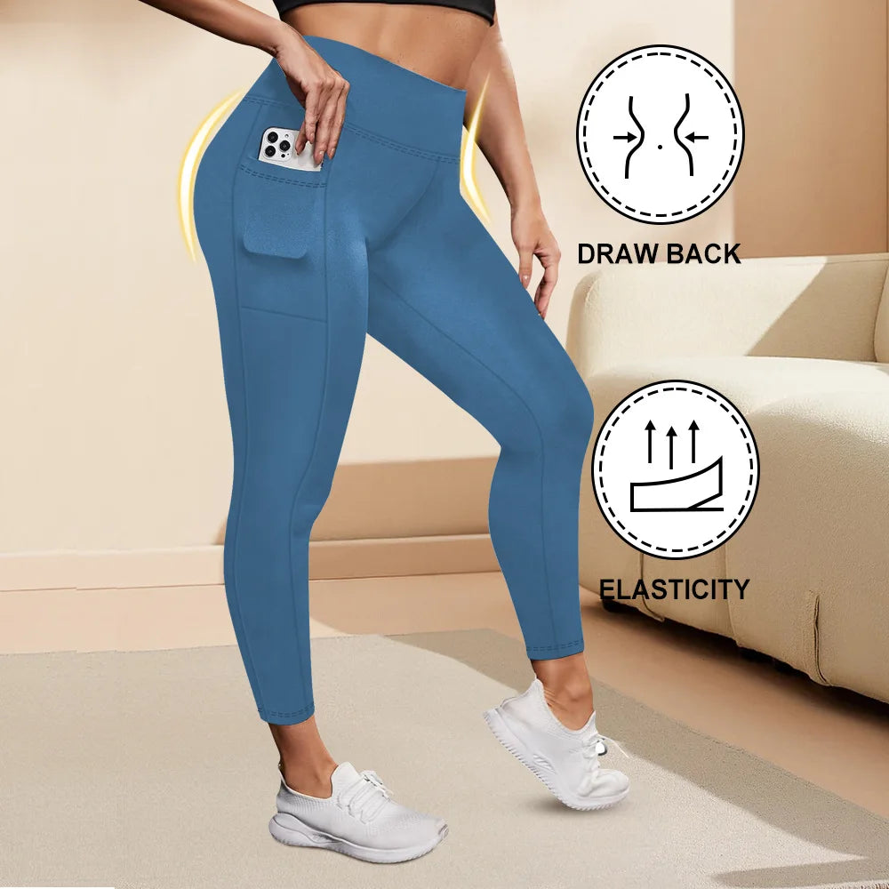 Women's High-Waisted Yoga Pants Plus Size Butt-Lifting Workout Leggings with Pockets Elastic Activewear for Gym & Running