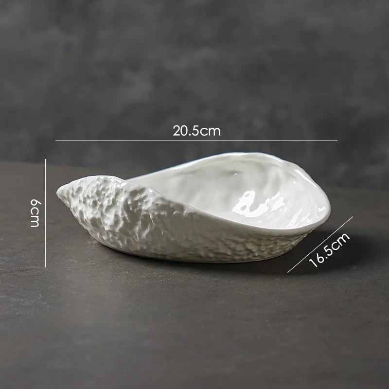 Shell-shaped Plate with Rock Pattern Household Gold-plated Ceramic Steamed Fish Soup Plate Hotel Fruit Salad Dessert Tableware.