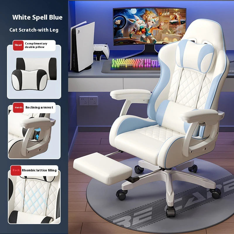 Gaming-Stuhl im Racing-Stil, drehbarer Bürostuhl, 8 cm dickes Latexkissen, verstellbarer Computersitz aus 135 Grad PU-Leder