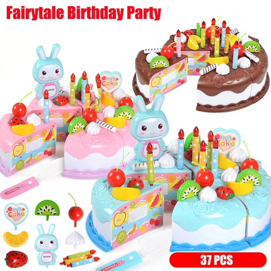 Kids Toy Simulation DIY Birthday Cake Model Kitchen Pretend Play House Cutting Fruit Food Toy for Toddler Children Gift Boy Girl.