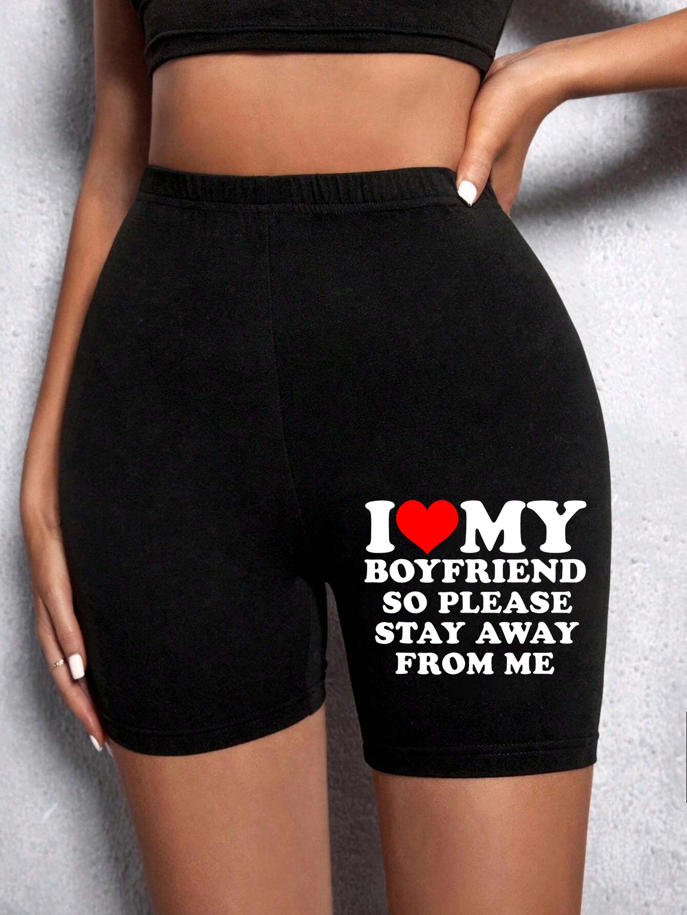 Trend Women'S Sports Shorts I Love My Hot Boyfriend Letter Print Tight Shorts High Elastic Comfortable Soft Thin Female Clothes