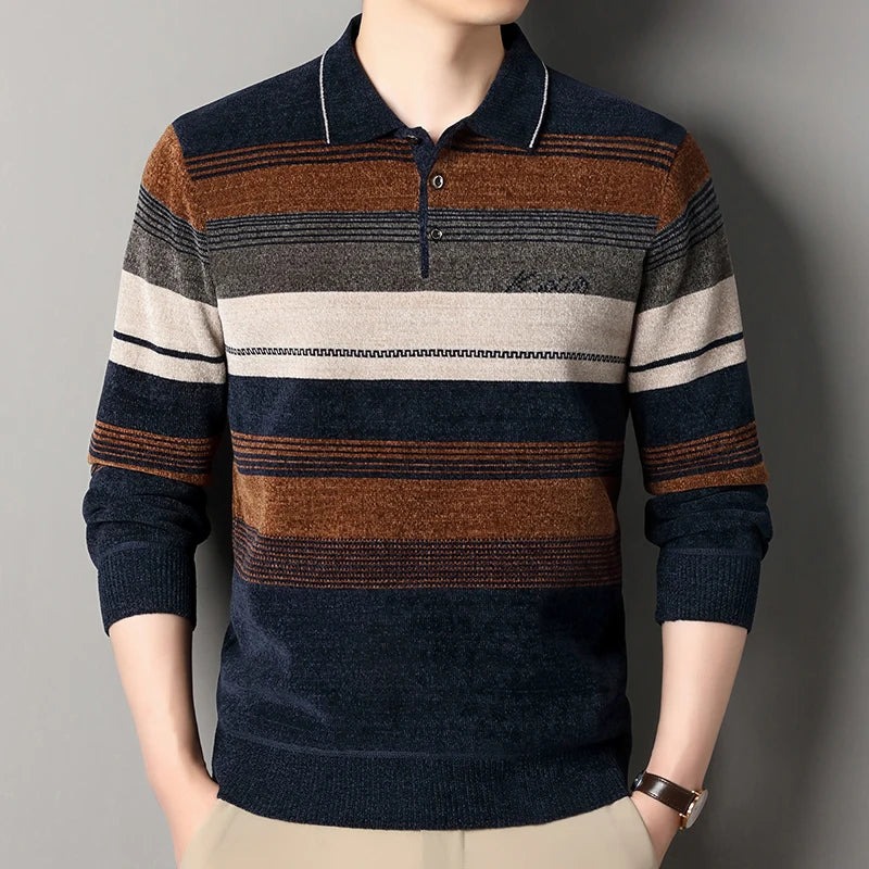 Men's Lapel Knit Pullover Sweater Autumn Winter Thick Warm Tops Casual Polo Collar T-shirt Knitting Polo Sweaters.