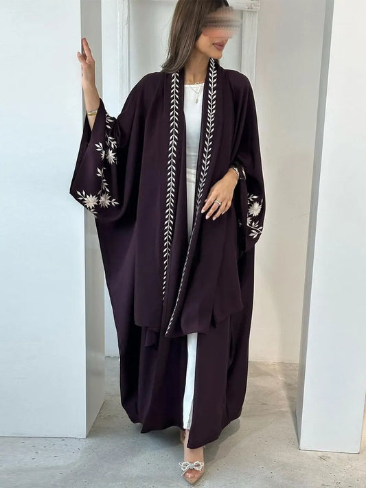 Siskakia Ramadan-Dubai Embroidery Cardigan abaya For Muslim Women's With Hijab Kebaya Moroccan stylish Elegant Clothing.