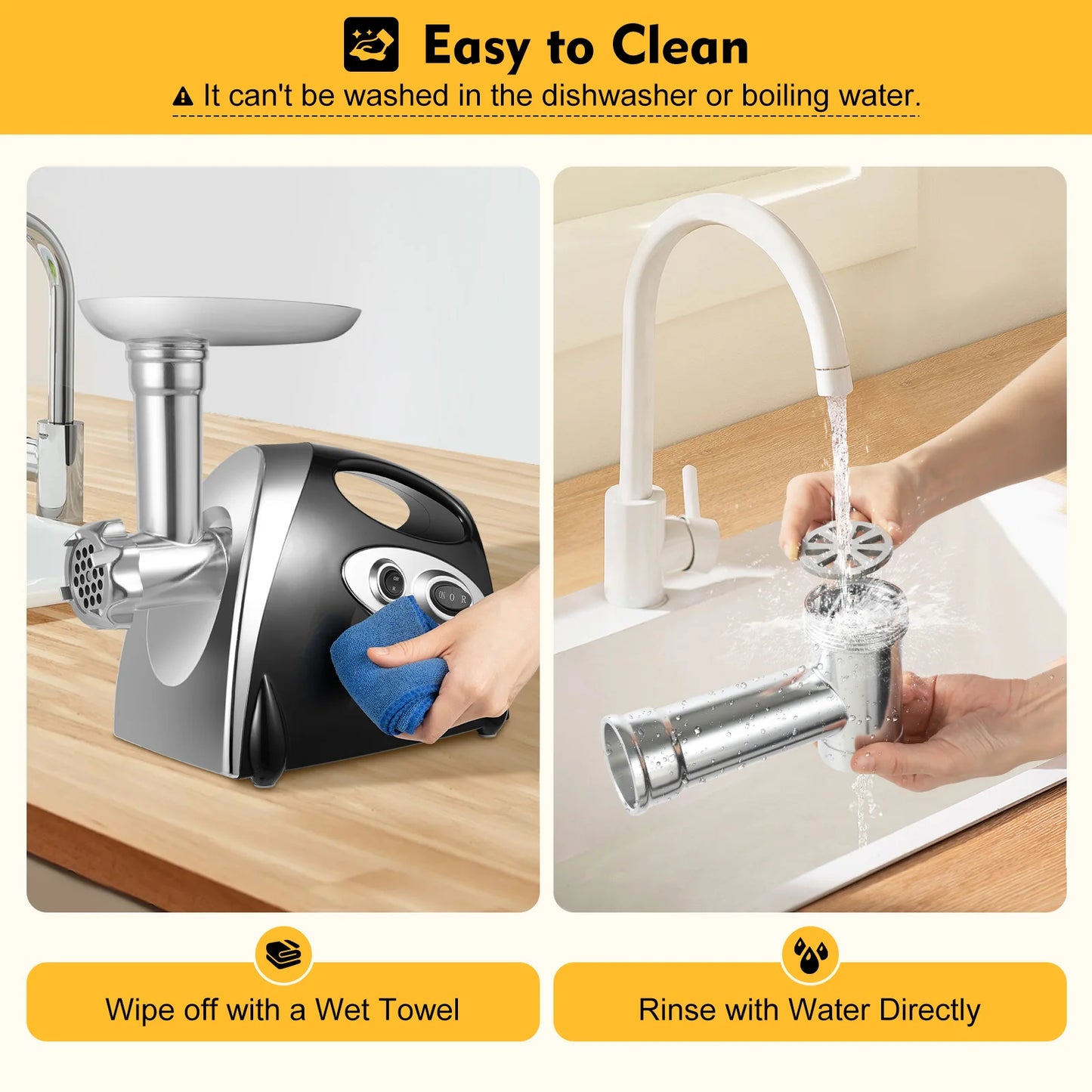 800W Stainless Steel Electric Meat Grinder with Sausage Filler Professional Kitchen Equipment.