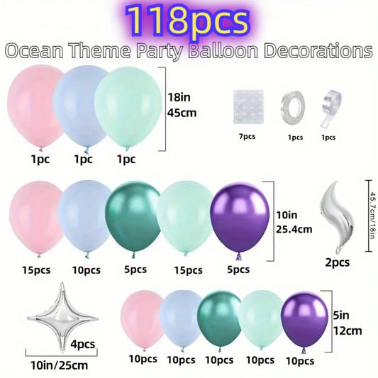118-teiliges Ballon-Girlandenbogen-Set mit Meeresmotiv, Meerjungfrau-Geburtstagsfeier, Verlobung, Hochzeit, Jubiläumsfeier, Szenendekoration.