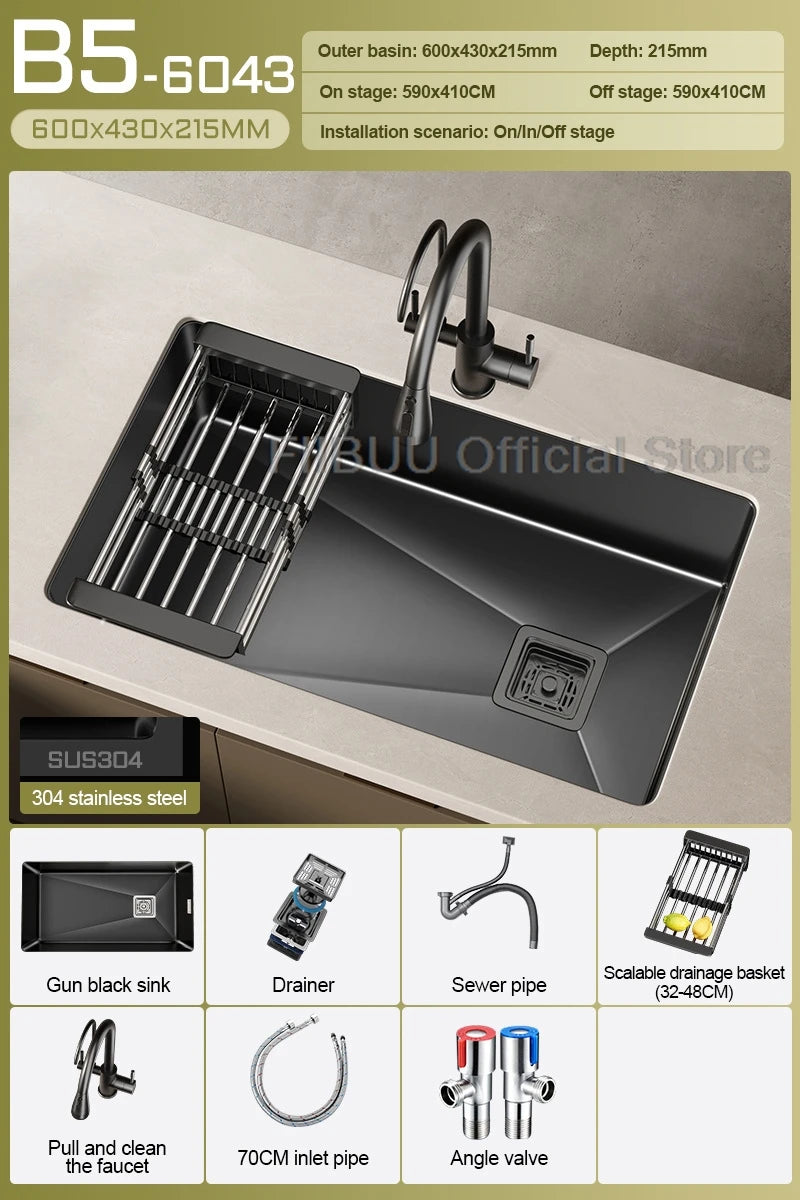 304 Stainless Steel Kitchen Sink Single Bowl Thickened Material Undermount Basin Vegatable Workstation With Drain Accessories