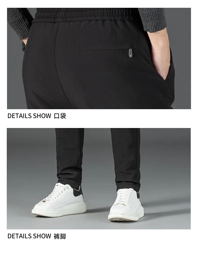 Men's Winter Down Pants 90% Goose Down Warm Fleece Lined Casual Trousers Elastic Waist Pantalones Hombre Calça Casual PT-587.