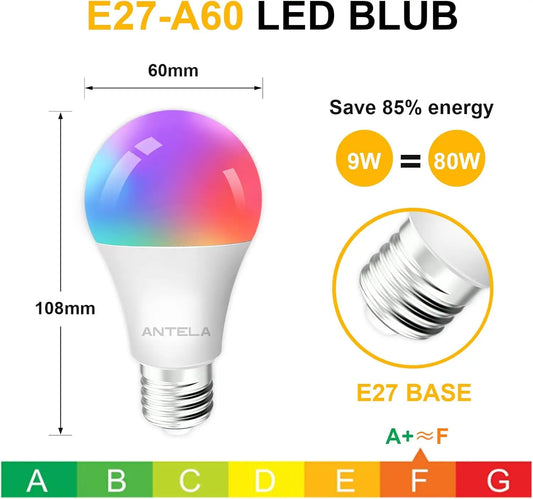 LED-Glühbirne E27 Bluetooth 9W 806LM Smart LED dimmbare Glühbirne, warmweiß (2700K) kaltweißes (6500K) Licht, 2St.