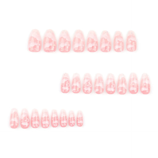 24Pcs Pink Cloud Sweet Star Moon Acrylic Nails Press on Almond Wearable Full Cover False Nails Art Tips Fingernail Beauty.