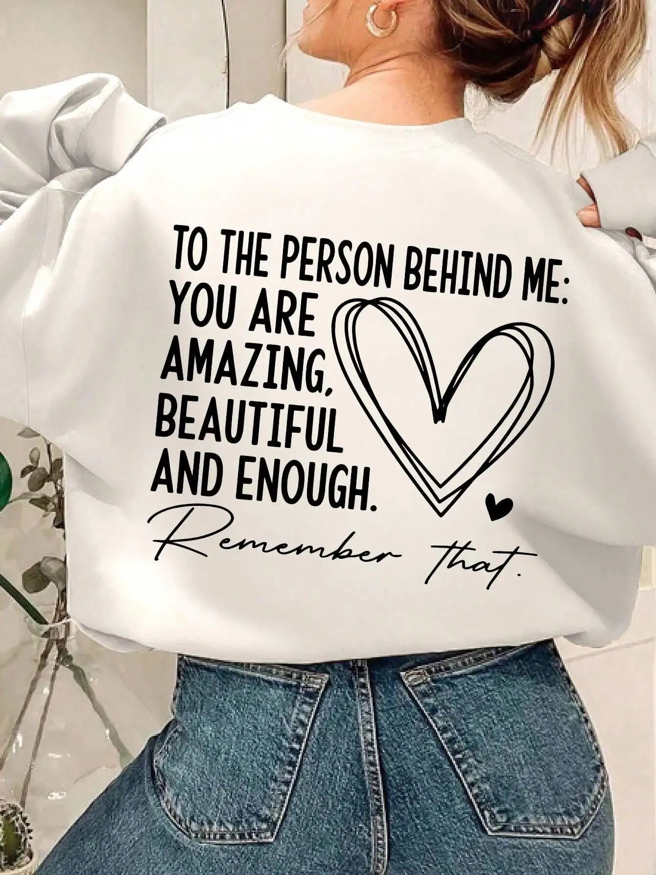 Casual Women Sweatshirt You Are Amazing Beautiful And Enough Letter Print Pullover Warm Soft Hoody Loose Crewneck Fleece Clothes.