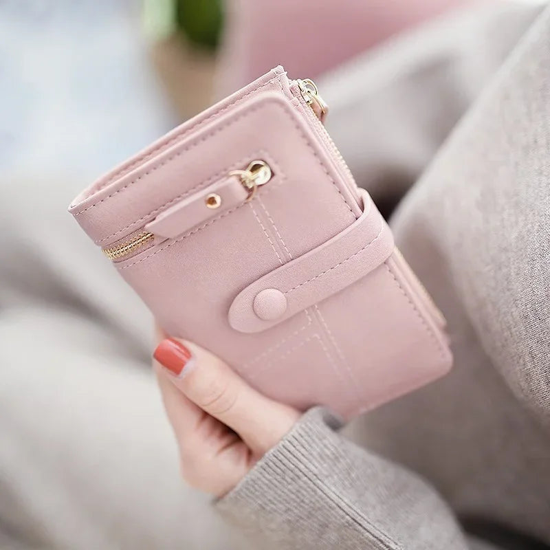 Personalized Name Women’s Short Wallet -Customize Name Multifunctional Solid Color Stitching Buckle,Multi-Card Slot Coin Purse