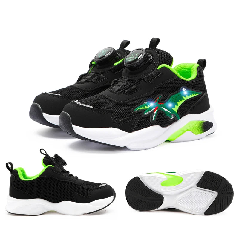 EXDINO Dinosaur Little Kids Spring Autumn LED Light Up Shoes Children Spinosaurus Boys Glowing Casual Sports Sneakers Non-slip