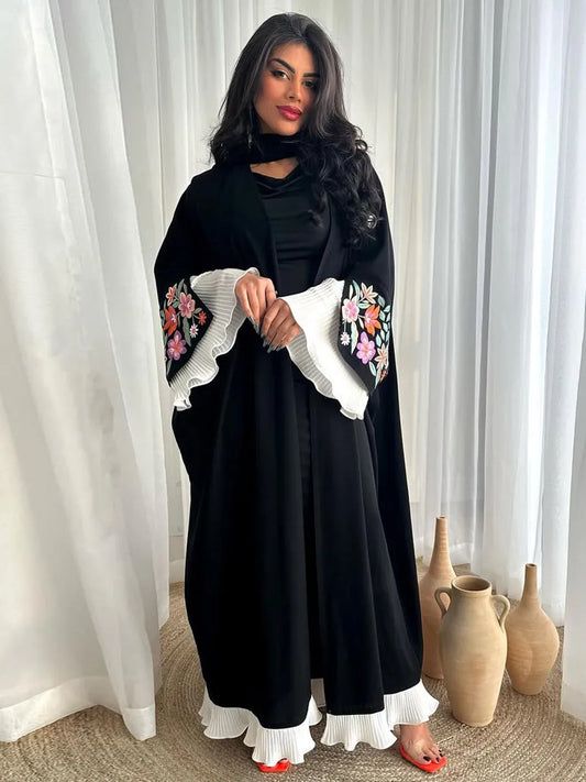 Women Muslim Arabic Abaya Luxury Embroidery floral Kimono Cardigan Long Dress Kaftan Modest Robe Femme Islam Clothing Kebaya.