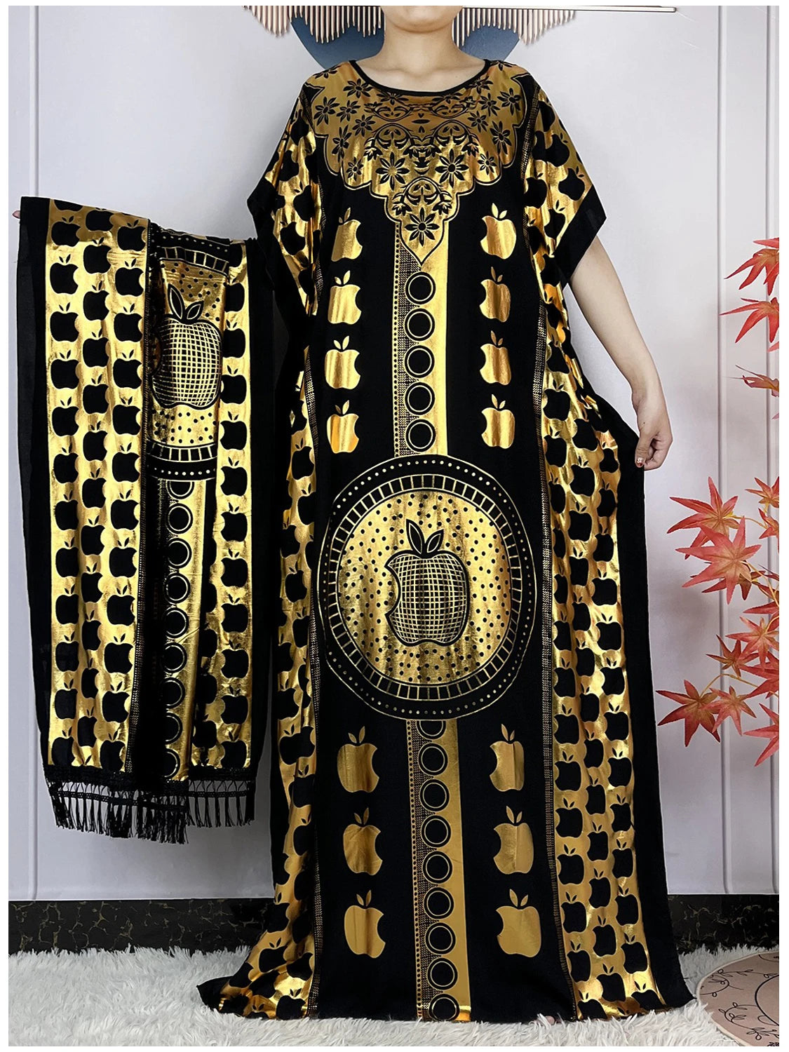 2023 New Muslim Summer Short Sleeve Robe Gold Stamping Boubou Maxi Women Femme Loose Dress With Big Scarf African Abaya Clothes
