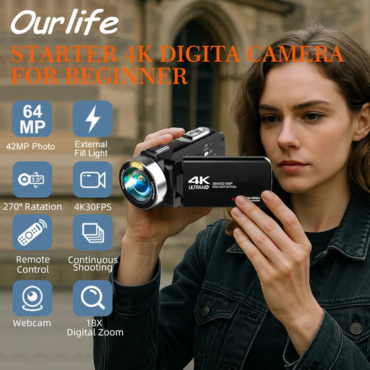 Ouelife 4K Digital Photography Camera 42 Megapixels HD Digital Camera 18X Digital Zoom 3.0'' screen Portable Video Recorder.