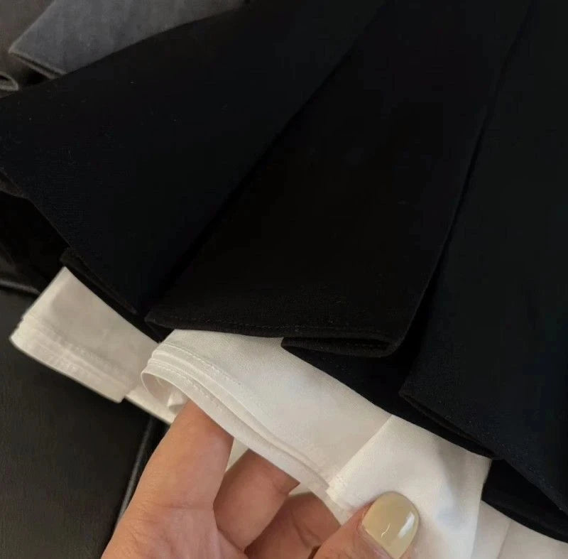 Mooyufon Ruffles Black Mini Skirt Women Korean Patchwork Pleated Skirts Japanese Kawaii High Waist All Match A Line Skirt New.