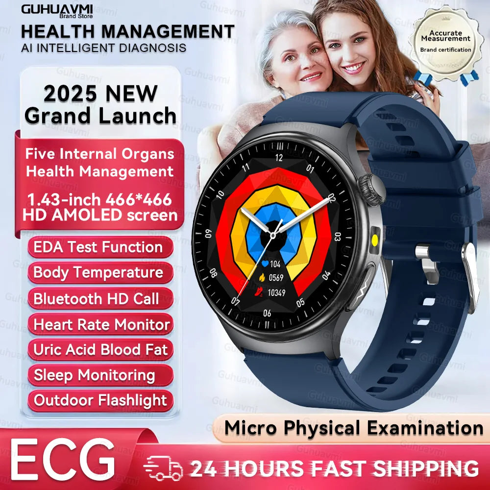 1.43'' HD Sapphire Smart Watch Bluetooth Call Blood Fat Uric Acid Heart Rate Body Analysis Five Organs Health Smartwatch Men Wom