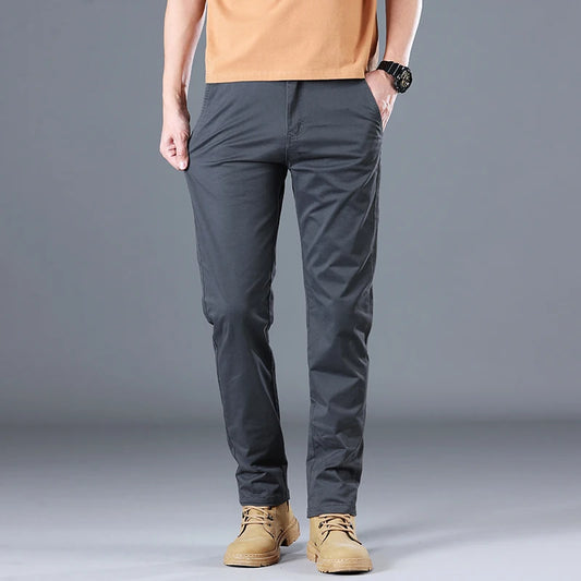 Men's High Quality Pure Cotton Classic Solid Color Casual Pants Business Stretch Slim Straight Brand Trousers Male Autumn New.