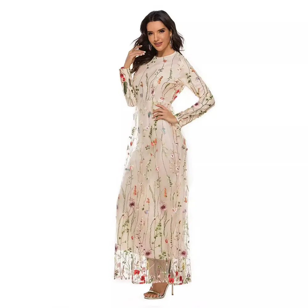 Ramadan Eid Flower Abaya Damen Dubai Islamic Women Muslim Dresses Kebaya Kaftan Robe Musulmane Caftan Marocain Femme.