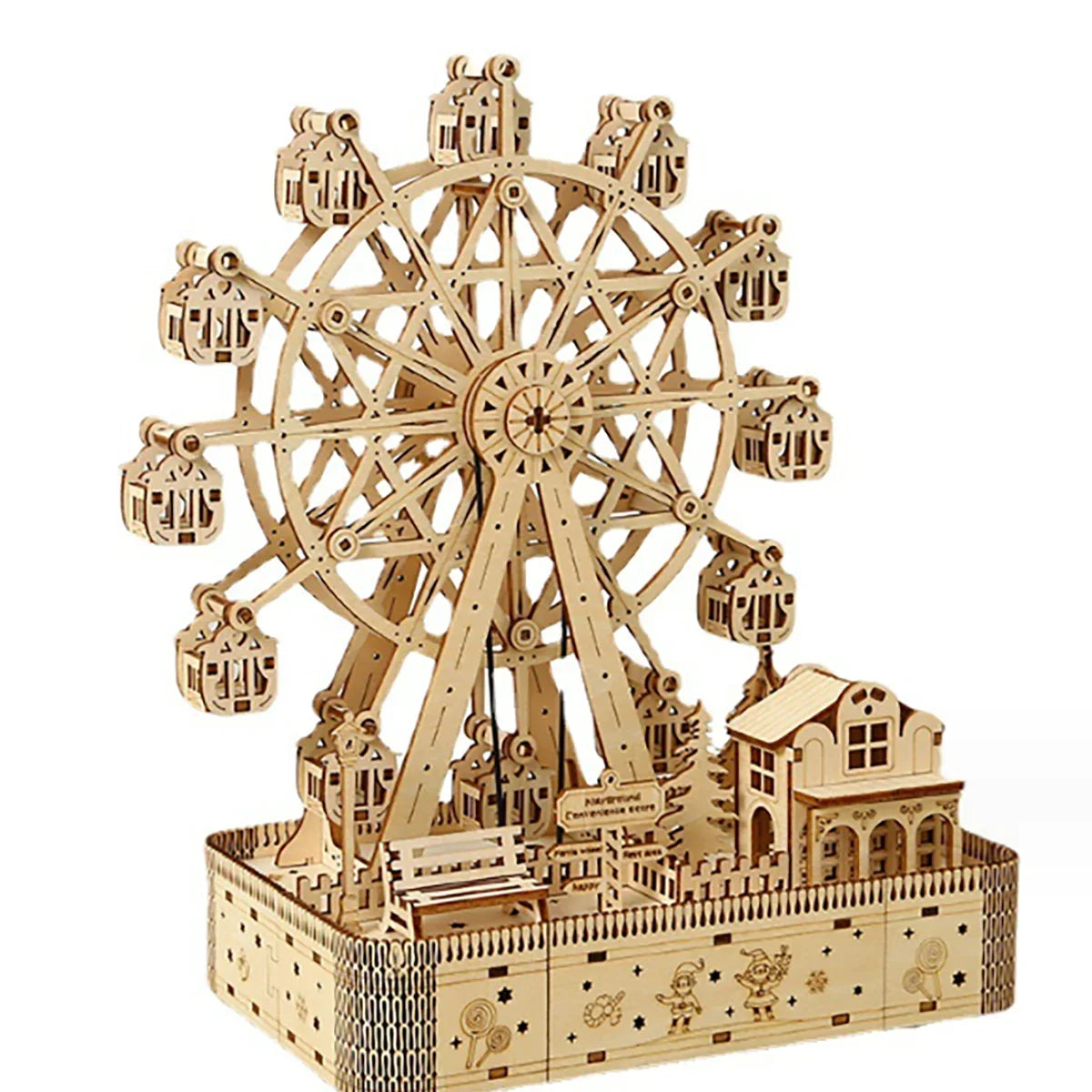 Ferris Wheel Hands Craft DIY 3D Wooden Puzzle Instrument Assembly Building Model Kit Brain Teaser Puzzles Toy.