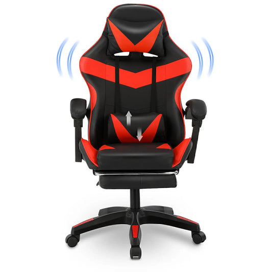 Bürostuhl Ergonomisch Gaming Stuhl Massage Gaming Sessel mit Kopfstütze Massage-Lendenkissen, Gepolstert Gaming Chair, Drehsessel,150kg Kapazität,Schwarz Rot