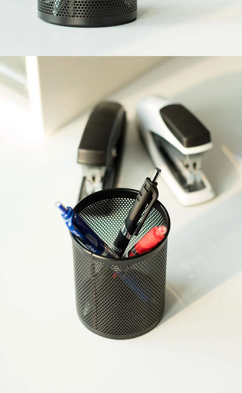Deli Bleistifthalter für Büro, Schreibtisch, Metallgeflecht, quadratisch, rund, für Stifte, Topf, Tasse, Behälter, Organizer, langlebiges Federmäppchen.