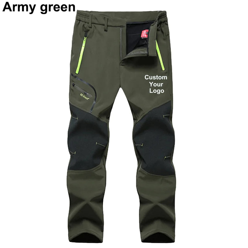 New Men's Customize Your Logo Winter Outdoor Hiking Trousers Camping Climbing Fishing Skiing Trekking Softshell Warm Pants.