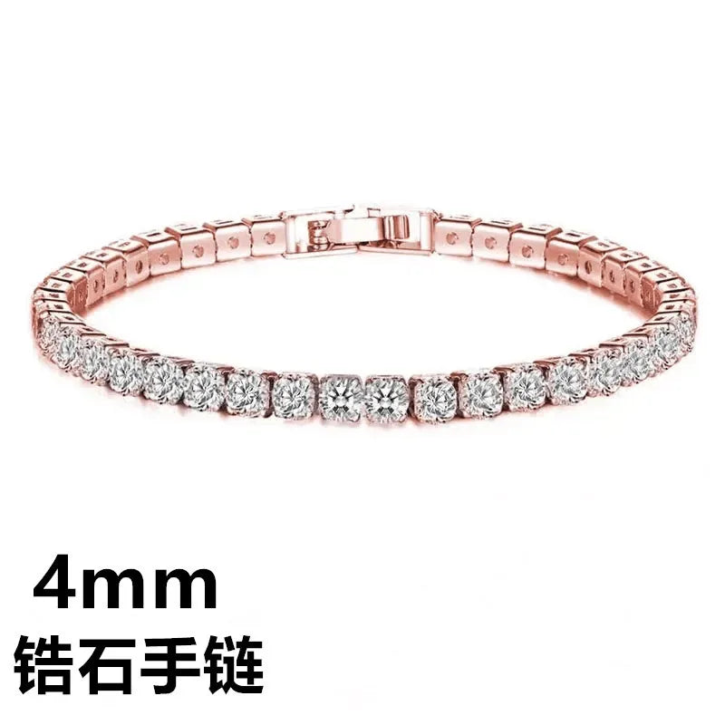 925 Silver Rose Gold Plated Tennis Bracelet 4mm Shiny Zirconia Bracelet.