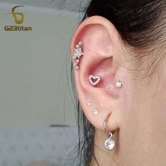 16G 18G Titanium Labret Stud Lip Ring Ear Helix Conch Trage Earring 2-4mm Zircon 0.9mm Internally Threaded Body Piercing Jewelry.