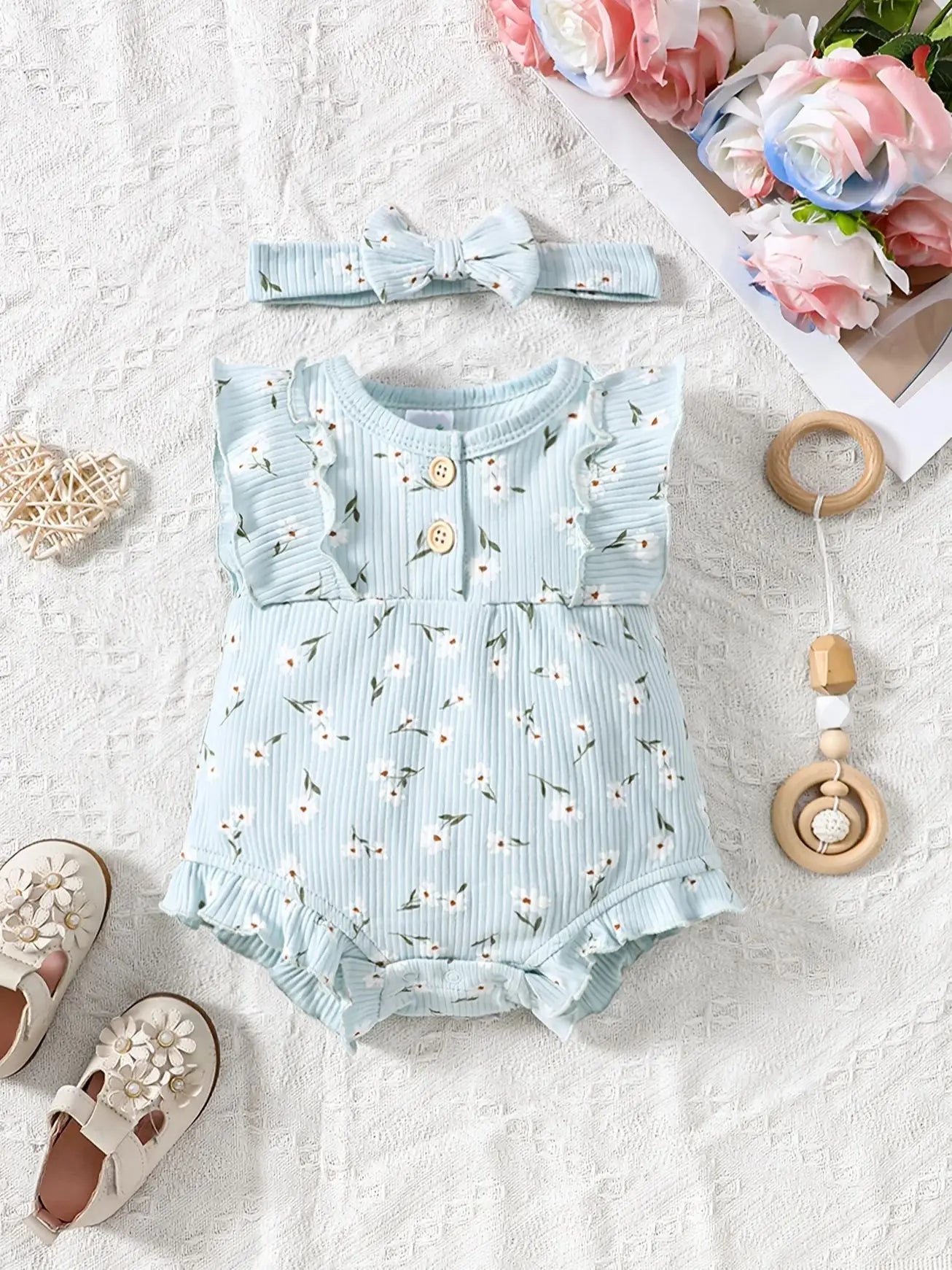 2-teiliger Sommer-Overall für Babys mit Rundhalsausschnitt, Schmetterlingsärmel-Design, süßer, süßer und lebhafter Overall im Prinzessinnen-Stil für Neugeborene.