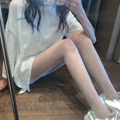 Sexy Polka Dot Silk Stockings Bow/Heart Thin Lady Tights Pantyhose Nylon Black/White Nightclub Female Ladies Silk Tights Hosiery