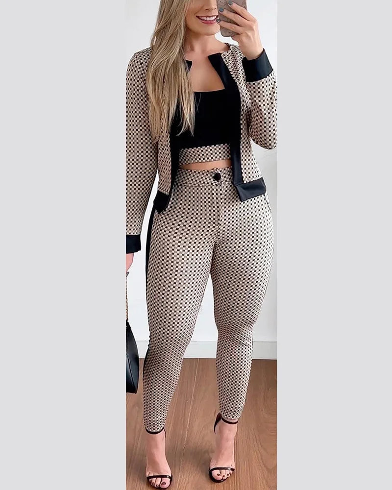 Trend Print Pants Sets Women Fashion Long Sleeve Coat Camisole Slim Trousers Three Piece Set Female Spring Autumn New Streetwear.