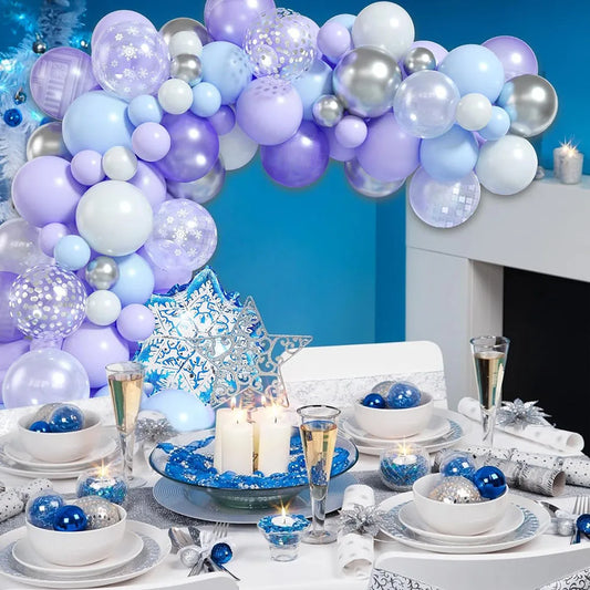 Frozen Ballonbogen-Set, 117-teilig, Frozen-Party-Dekoration, lila, blau, weiß, metallisch, silberfarben, Latexballon, Schneeflocke, Aluminiumfolie für Weihnachten, Winter, Wunderland, Prinzessin, Geburtstag, Babyparty, Part.