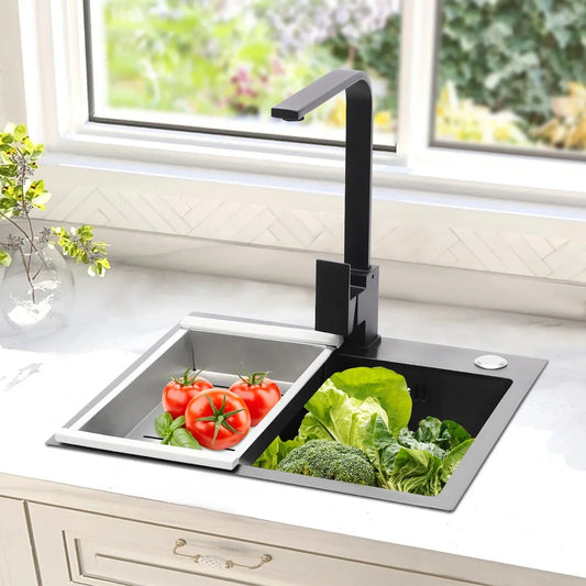 Küchenspüle aus Edelstahl 201 mit Wasserhahn, Seifenspender für Häuser, Restaurants, Wäschezimmer, Keller, 45 x 40 x 20 cm