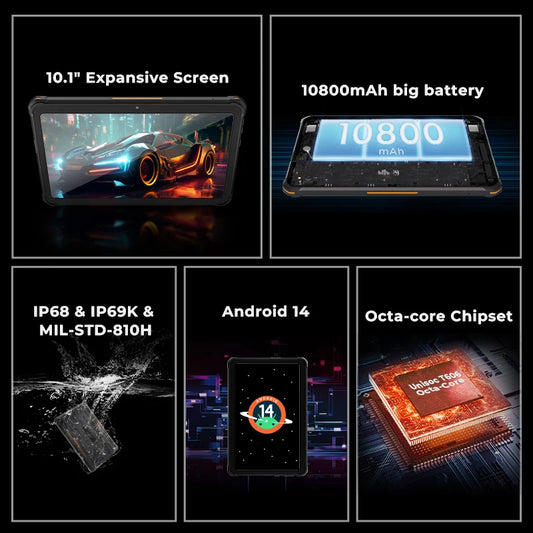 HOTWAV R8 Rugged Tablet 10.1'' HD+ Display 10800mAh Massive Battery Pad Android 14 OS Octa-core 4GB 128GB Tablet PC Global.